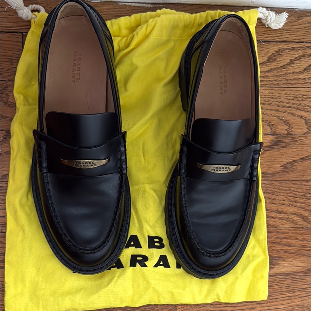 Isabel Marant Women’s Black Leather Penny Loafers Size 40
